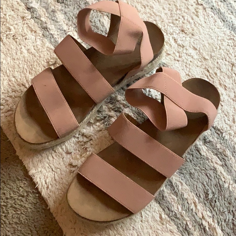 Pink strappy platform sandals